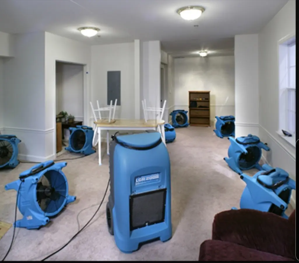 Air movers and dehumidifier setup for Water Damage Restoration in Hidalgo